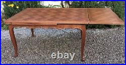 Vintage French oak table, large extending 8/10 seater parquet dining table