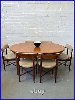 Vintage G Plan Fresco Teak Danish Dining Table & 6 Chairs. Retro Kofod Larsen