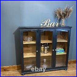 Vintage Glazed Cabinet/ Black Cocktail Cabinet /China Cupboard /Painted Bookcase