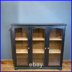 Vintage Glazed Cabinet/ Black Cocktail Cabinet /China Cupboard /Painted Bookcase