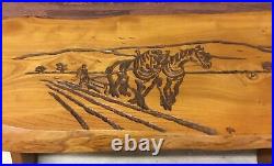 Vintage Hand Carved Bench Equine Related Image Solid Wood MID Century