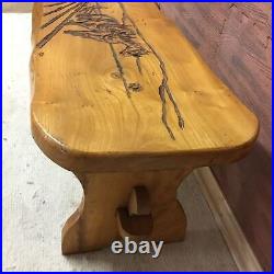 Vintage Hand Carved Bench Equine Related Image Solid Wood MID Century