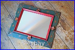 Vintage Hand Painted French Wall Mirror Framed Green