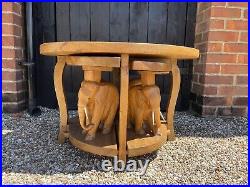 Vintage Hard Wood (Oak) 4 Nesting Coffee Table. Sofa Side. African. Elephants