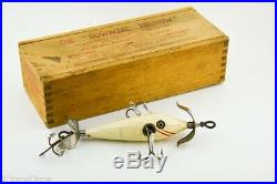 Vintage Heddon High Forehead Minnow Wood Box Antique Lure Series 100 White EH2