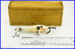 Vintage Heddon High Forehead Minnow Wood Box Antique Lure Series 100 White EH2