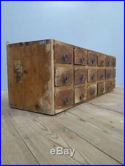 Vintage Industrial Antique Bank Of Timber Workshop Drawers Collectors Apothecary