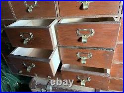 Vintage Industrial Haberdashery Apothecary Wooden Bank Chest Of Drawers Cabinet