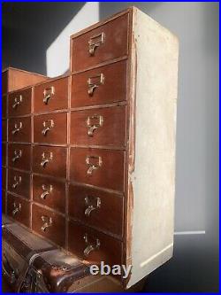 Vintage Industrial Haberdashery Apothecary Wooden Bank Chest Of Drawers Cabinet