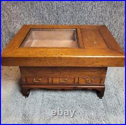 Vintage Keyaki Wood Japanese Hibachi Coffee Table With Copper Inset & Drawers