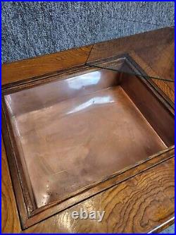 Vintage Keyaki Wood Japanese Hibachi Coffee Table With Copper Inset & Drawers