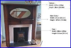 Vintage Large Edwardian Wooden Fire Surround With Mirror Architectural Antique