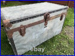Vintage Large Travel Chest Trunk Metal Wood Antique Flight Storage Steamer