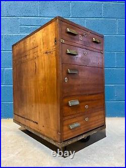 Vintage Mid 20th Century Industrial Filing Cabinet Chest Of Drawers Solid Wood