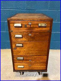 Vintage Mid 20th Century Industrial Filing Cabinet Chest Of Drawers Solid Wood