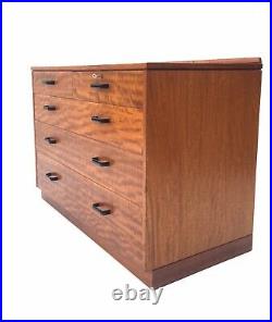 Vintage Mid Century 1950s Industrial Heals Style Teak Utility Chest of Drawers