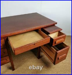 Vintage Mid Century Oak School Teachers Office Twin Pedestal Small 4ft Desk