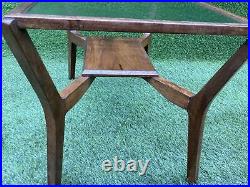 Vintage Mid Century Teak Danish Style Glass Top Coffee Side Occasional Table Low