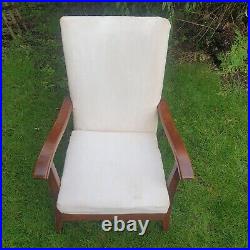 Vintage Mid Century Wooden Upholstered Fireside Chair Antique Sprung