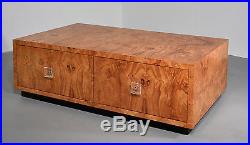 Vintage Milo Baughman Burl Table with Two Drawers and Original Lucite Pulls