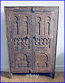 Vintage Moroccan Cupboard Painted & Richly Decorated Double Doors & Shelf AF