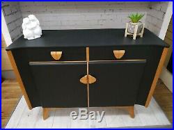 Vintage Nathan Retro Sideboard Upcycled Drinks Cabinet Black / Beech Wood Rare