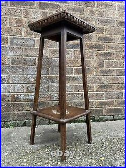 Vintage Oak Acorn Top Antique Side Table Wood Plant Stand Torchere Carved Top