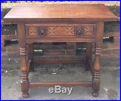 Vintage Oak Console Side Table With Single Drawer