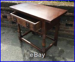 Vintage Oak Console Side Table With Single Drawer