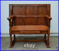 Vintage Oak Monks Bench Hall Seat Settle Pew Drawer Solid Wood Quality