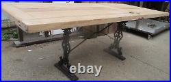 Vintage Old door table on iron base 79 x 32 x 29 tall top 2 thick