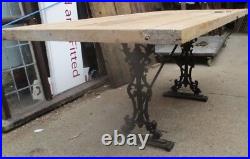 Vintage Old door table on iron base 79 x 32 x 29 tall top 2 thick