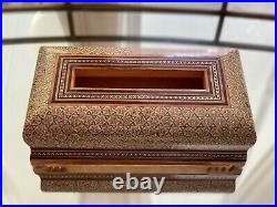 Vintage Persian Handmade Antique Wood Tissue Box Inlaid Décor Box