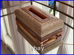 Vintage Persian Handmade Antique Wood Tissue Box Inlaid Décor Box