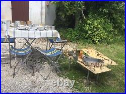 Vintage Picnic Set Table Chairs Utensils Dishes French Suitcase Car Kiss Ply