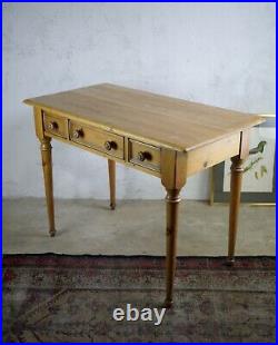 Vintage Pine Desk 3 Drawers Side Hall Console Table Turned Legs Antique Style