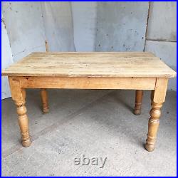 Vintage Pine Dining Table Drawer Turned Legs Country Kitchen Table