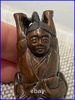 Vintage Possibly Antique Japanese Signed Wood Carved Netsuke Man Woman Handstand