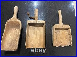 Vintage Primitive Hand Crafted Wooden Grain Dried Food Scoop Shovel Antique X 3