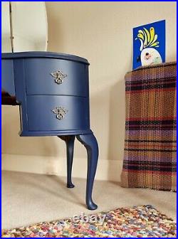 Vintage Queen Anne leg Antique Dressing Table Upcycled in dark blue navy