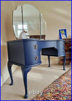 Vintage Queen Anne leg Antique Dressing Table Upcycled in dark blue navy