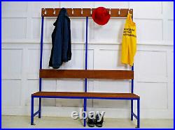Vintage Retro Reclaimed 1980s School changing room Coatrack bench metal teak