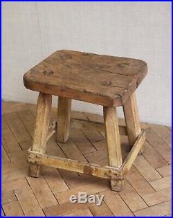 Vintage Rustic Folky Wooden Farmhouse Milking Stool Side Table
