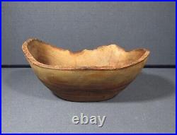 Vintage Rustic Oval Wood Bowl with Natural Bark Detailing Hand Carved Decor Piece