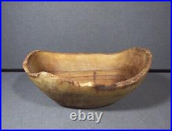 Vintage Rustic Oval Wood Bowl with Natural Bark Detailing Hand Carved Decor Piece
