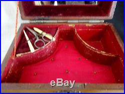 Vintage Sewing Box Case French Art Nouveau 16 Tools Pink Antique Sewing Notions