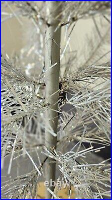 Vintage Silver Aluminium Christmas Tree Wood Framed Antique 140cm 55in