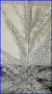 Vintage Silver Aluminium Christmas Tree Wood Framed Antique 140cm 55in