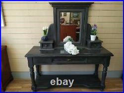 Vintage Solid Pine Grey Shabby Chic Hall Console Table + Mirror Grey Entryway