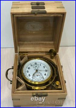 Vintage Submarine Clock Chronometer Poljot 1Mchz Box Wood Russian USSR Documents
